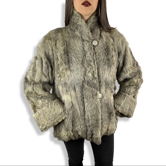 50s natural gray curly goat fur A-line swing coat - Picture 3 of 8